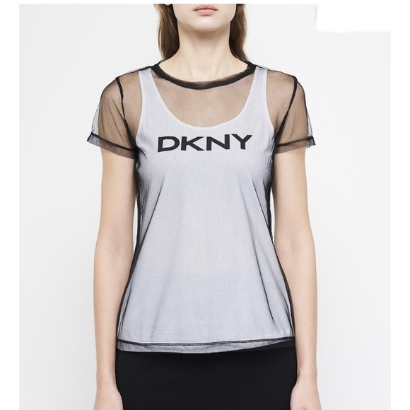 DKNY Logo Mesh Overlay T-Shirt
